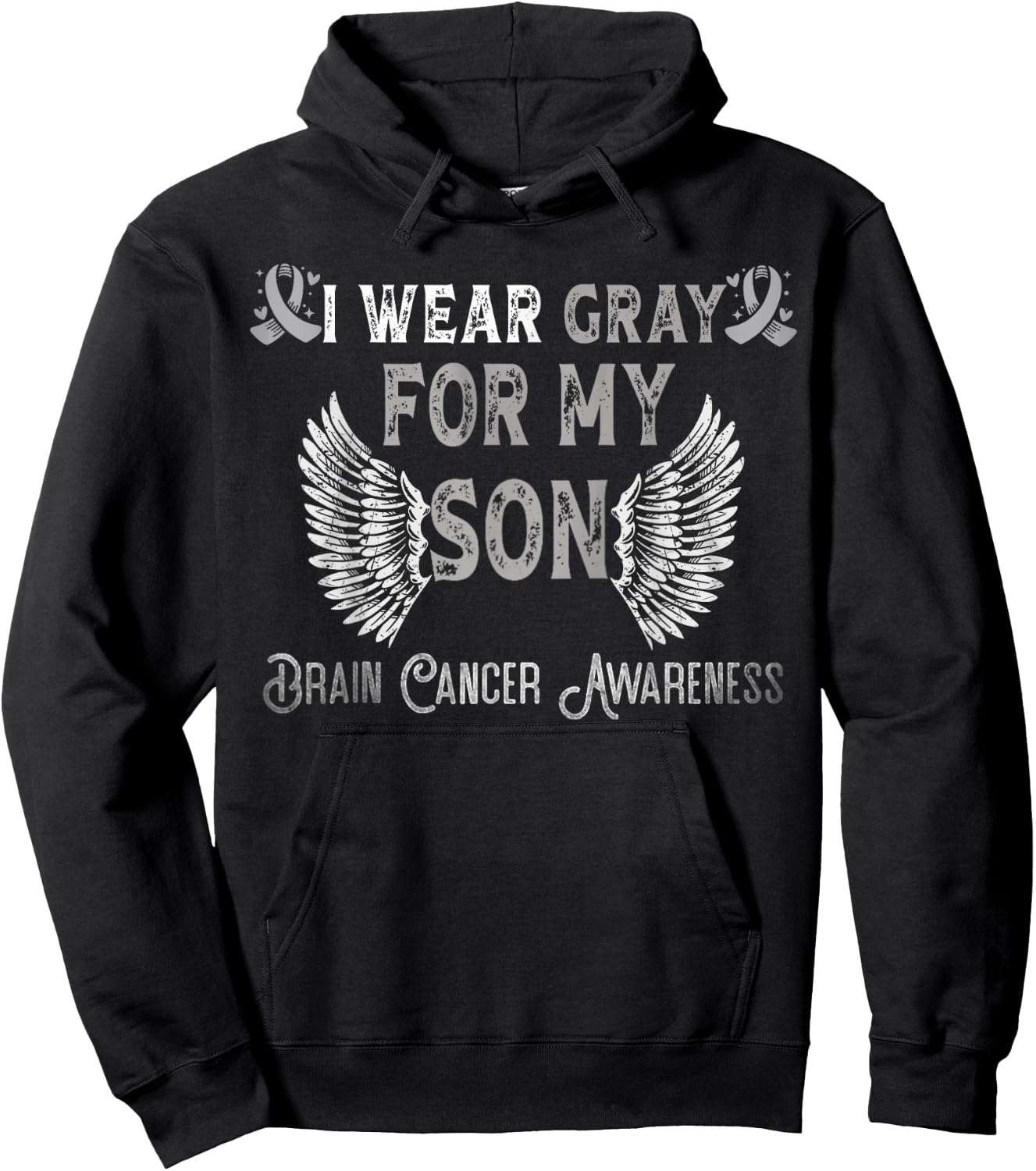 I Wear Gray For My Son Brain Tumor Awareness for Family Hoodie - Hoodie | Black