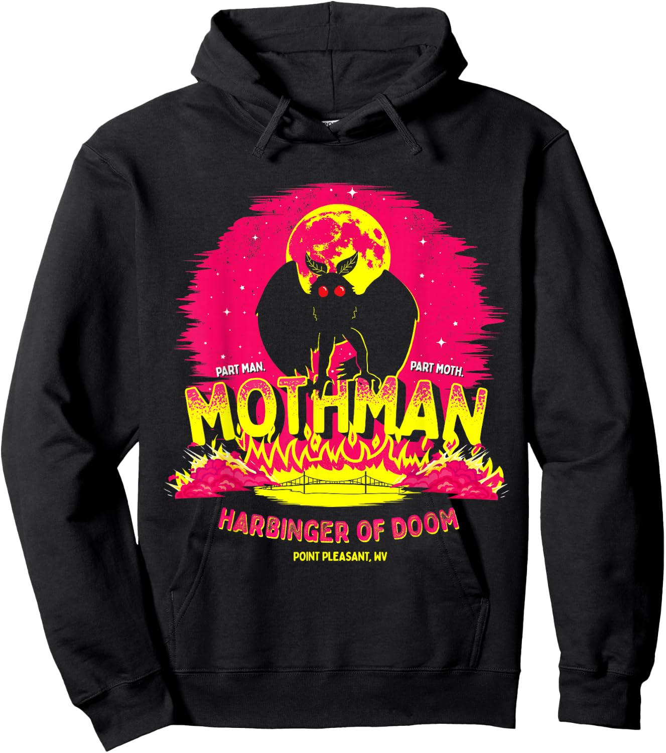 Mothman - Harbinger of Doom! Funny Cute Cryptid Creature Short Sleeve Hoodie - Hoodie | Black