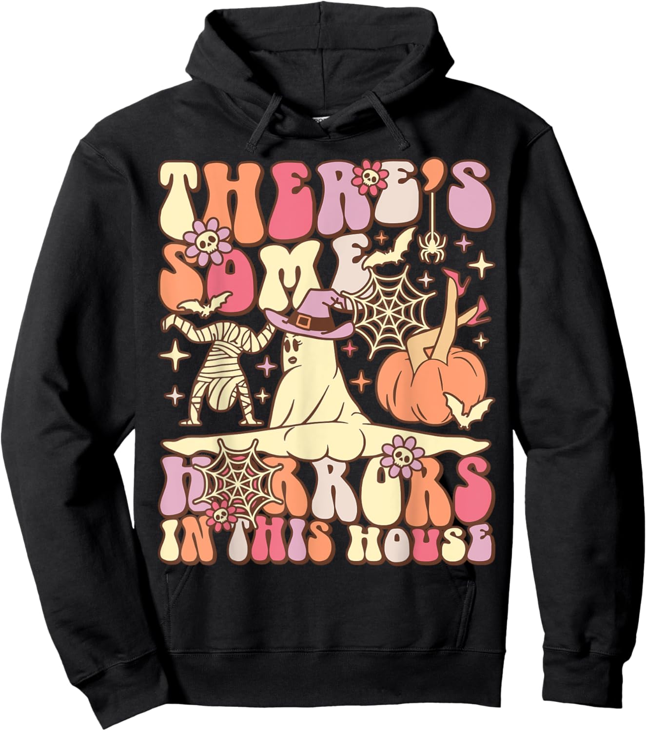 There's Some Horrors In This House Groovy Ghost Halloween Hoodie - Hoodie | Black