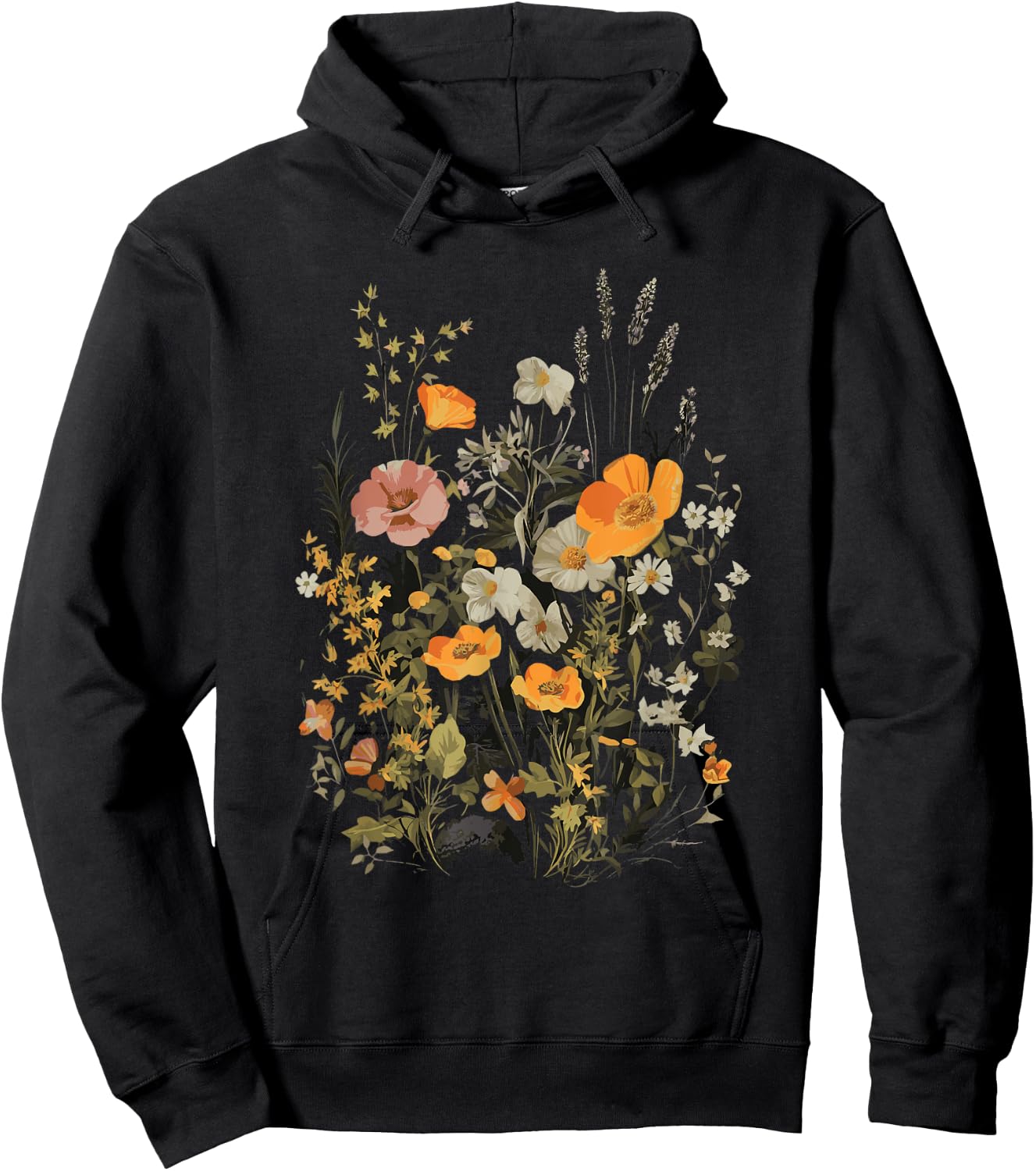 Vintage Flowers Floral Pressed Flower Hoodie - Hoodie | Black