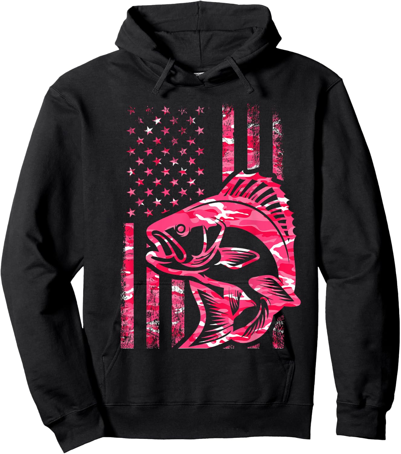 Pink Camo American Flag Fishing Shirt Women Bass Fishing Hoodie - Hoodie | Black