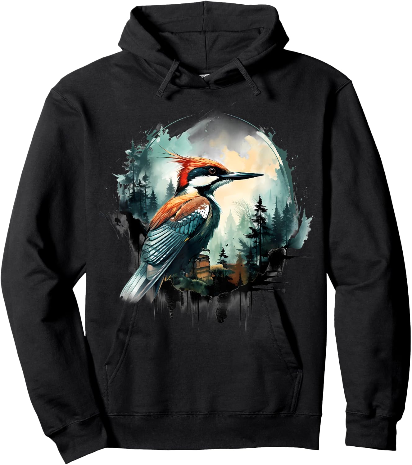 Woodpecker Portrait Colorful Wildlife Animal Art Artwork Hoodie - Hoodie | Black