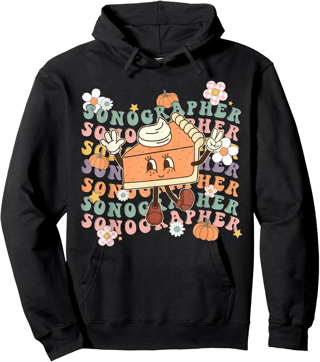 Groovy Sonographer Pumpkin Pie Ultrasound Tech Thanksgiving Hoodie - Hoodie | Black