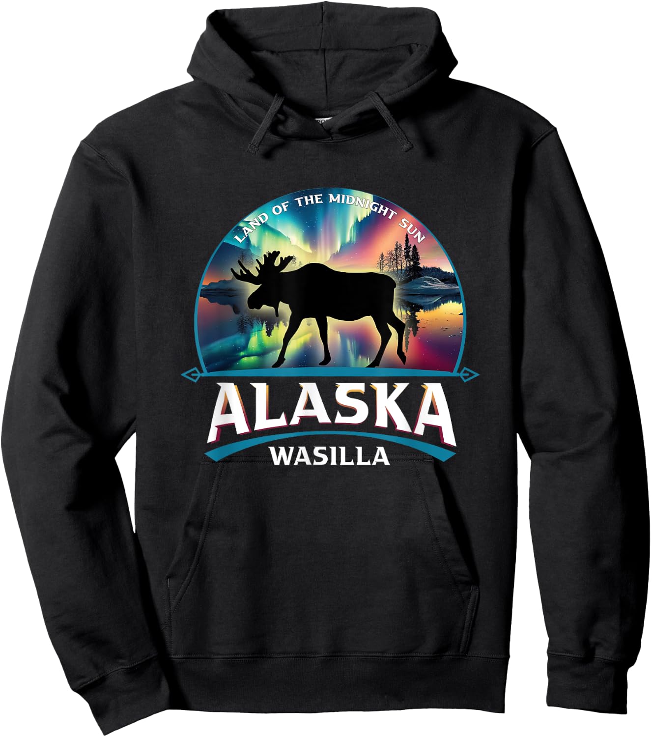 Wasilla Alaska Aurora Borealis Moose Souvenir Hoodie - Hoodie | Black
