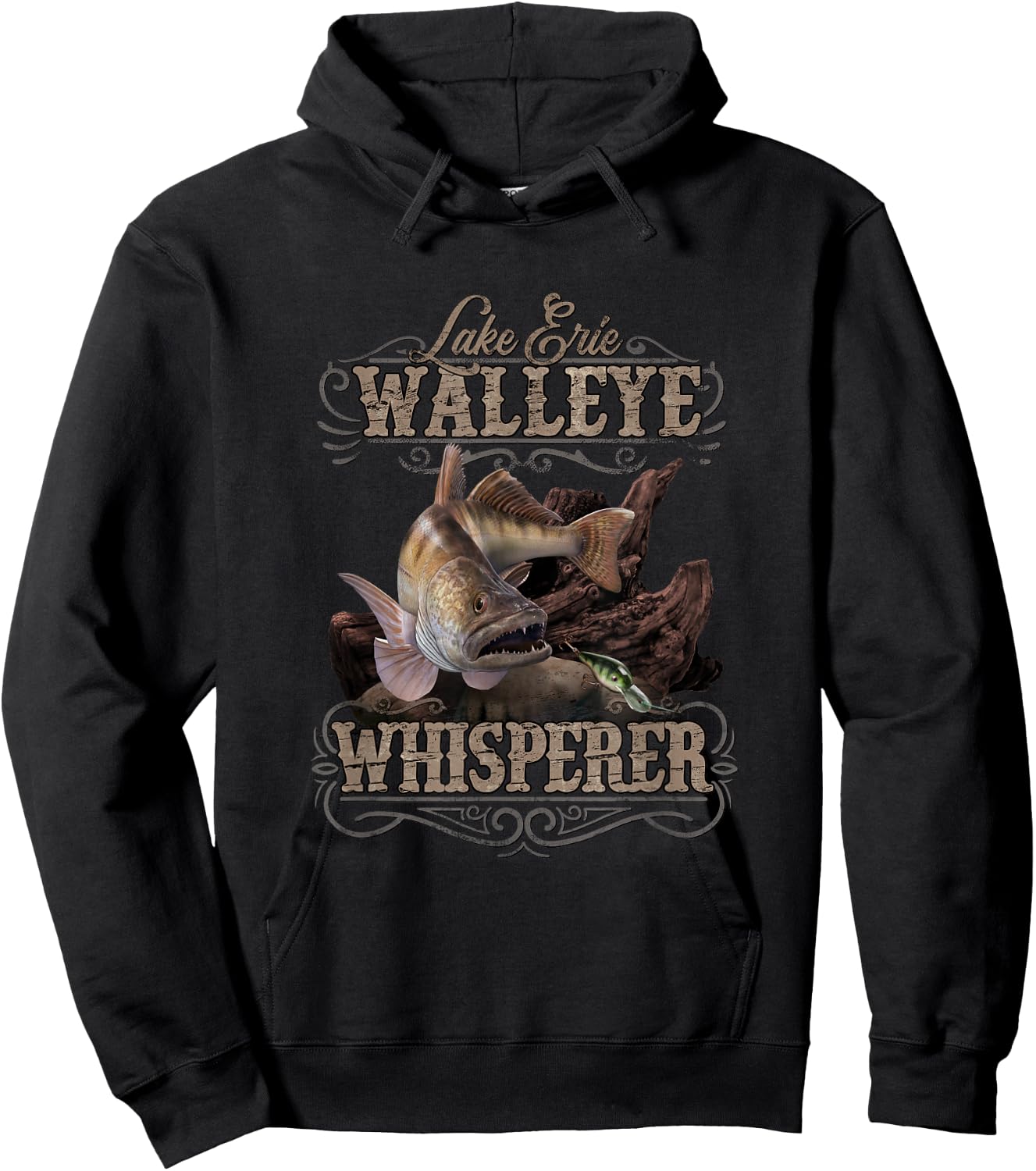 Lake Erie Walleye Whisperer Vintage Fishing Hoodie - Hoodie | Black