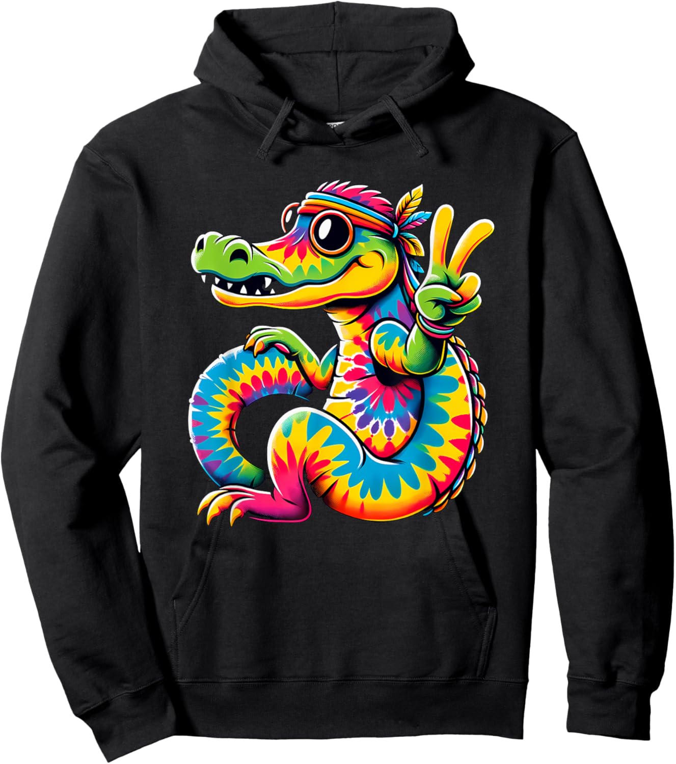 Peace Sign Tie Dye Alligator Hoodie - Hoodie | Black