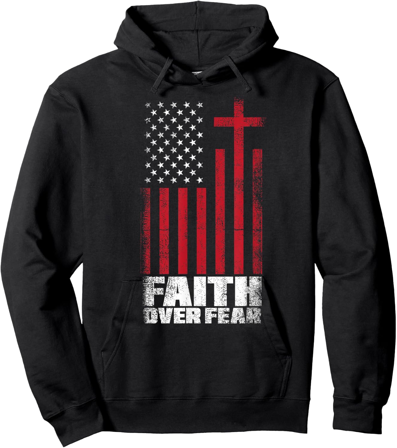 US Flag Patriotic American Gift Faith Over Fear Prayer Women Kids Men Hoodie - Hoodie | Black
