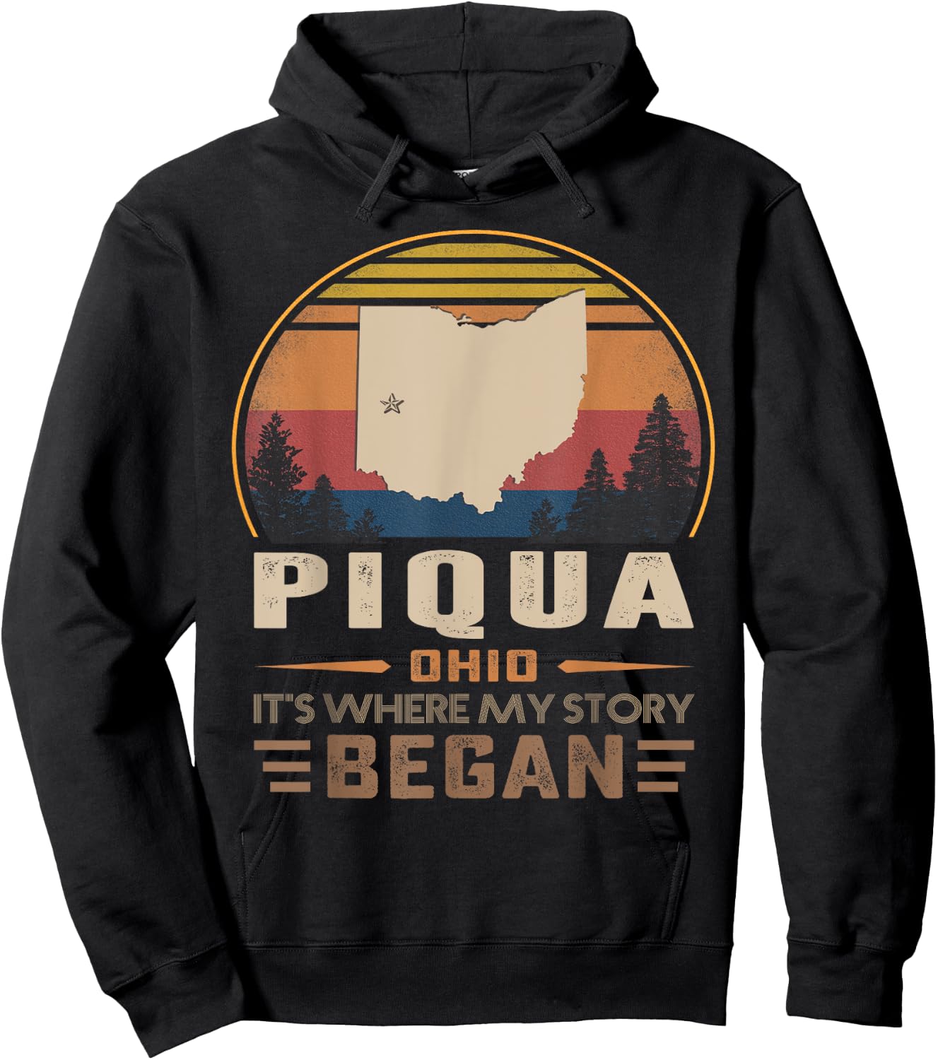 Vintage Piqua Ohio Homtown My Story Began Hoodie - Hoodie | Black