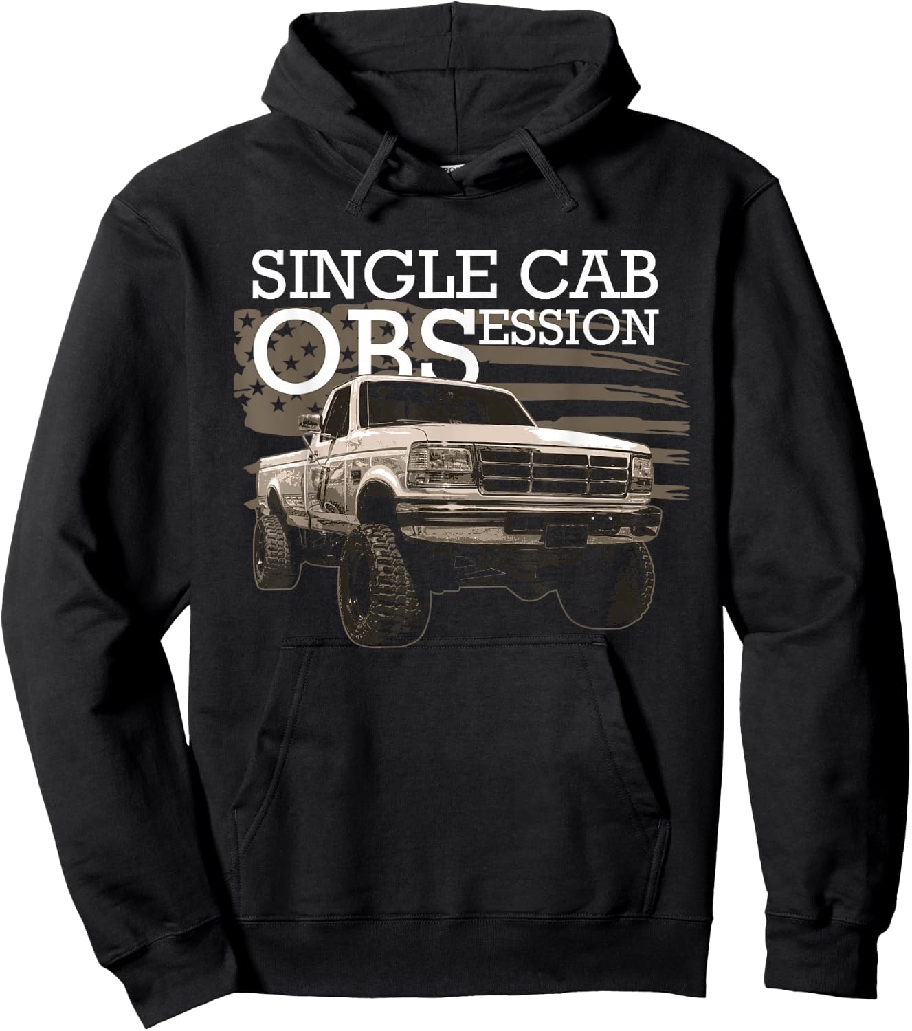 OBS Single Cab Truck American Flag Old Body Style Truck Hoodie - Hoodie | Black