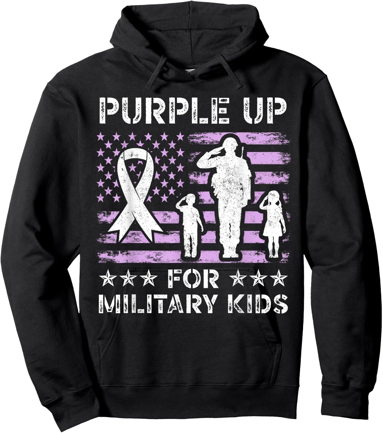 Purple Up for Military Kids Boys and Girls Military Child Hoodie - Hoodie | Black