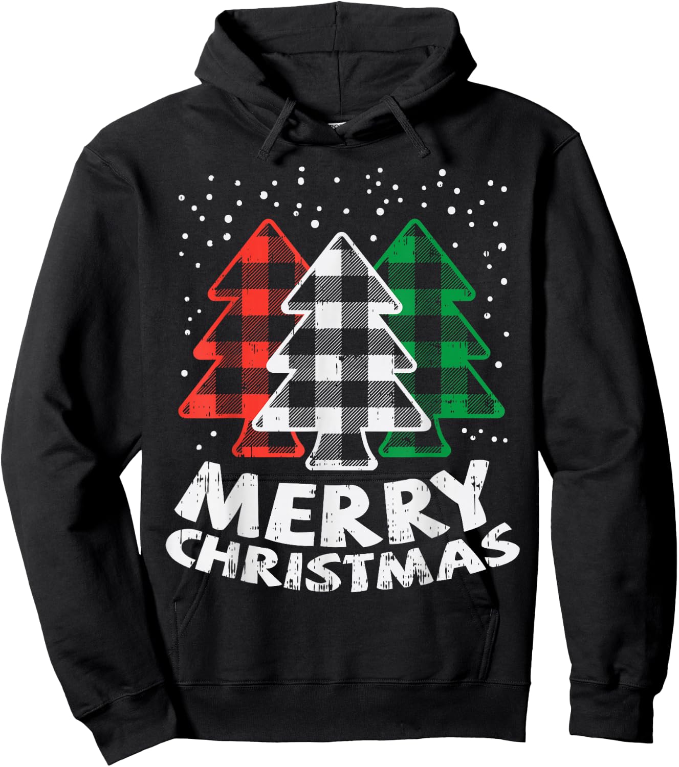 Green White Red Buffalo Plaid Merry Christmas Trees Gift Hoodie - Hoodie | Black