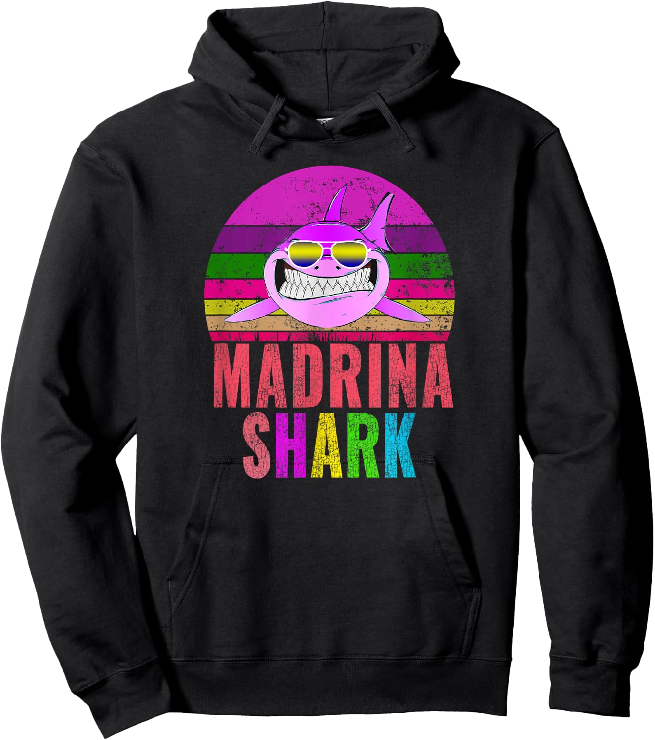 Madrina Shark Funny Spanish Godmother Vintage Hoodie - Hoodie | Black
