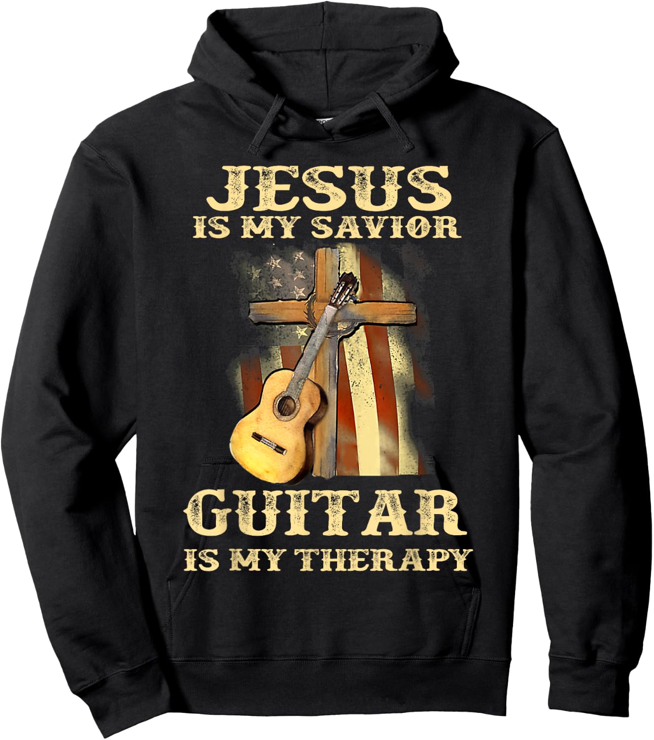 Jesus Is My Savior Guitar Is My Therapy Funny Christian Hoodie - Hoodie | Black