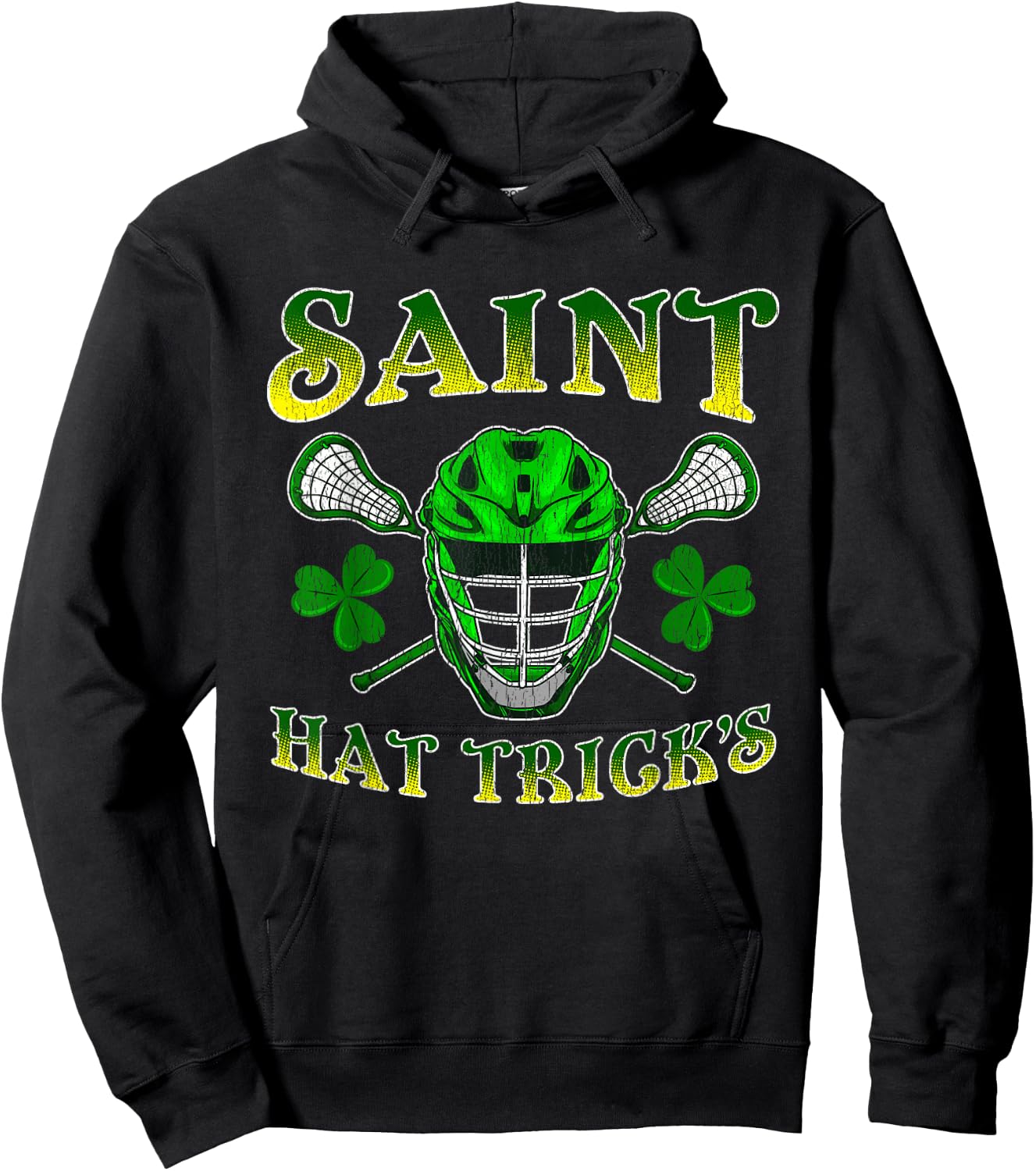 Funny Lacrosse Irish St Patrick's Day Distressed Hoodie - Hoodie | Black