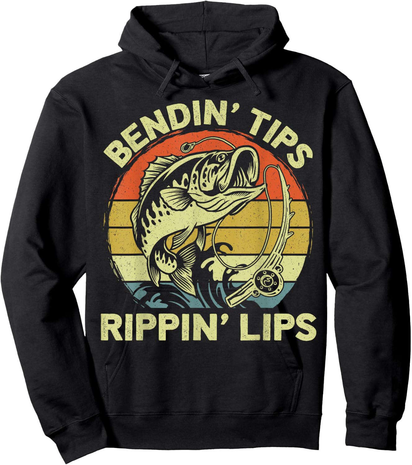 Bendin' Tips Rippin' Lips - Funny Fishing Quote Funny Dad Hoodie - Hoodie | Black