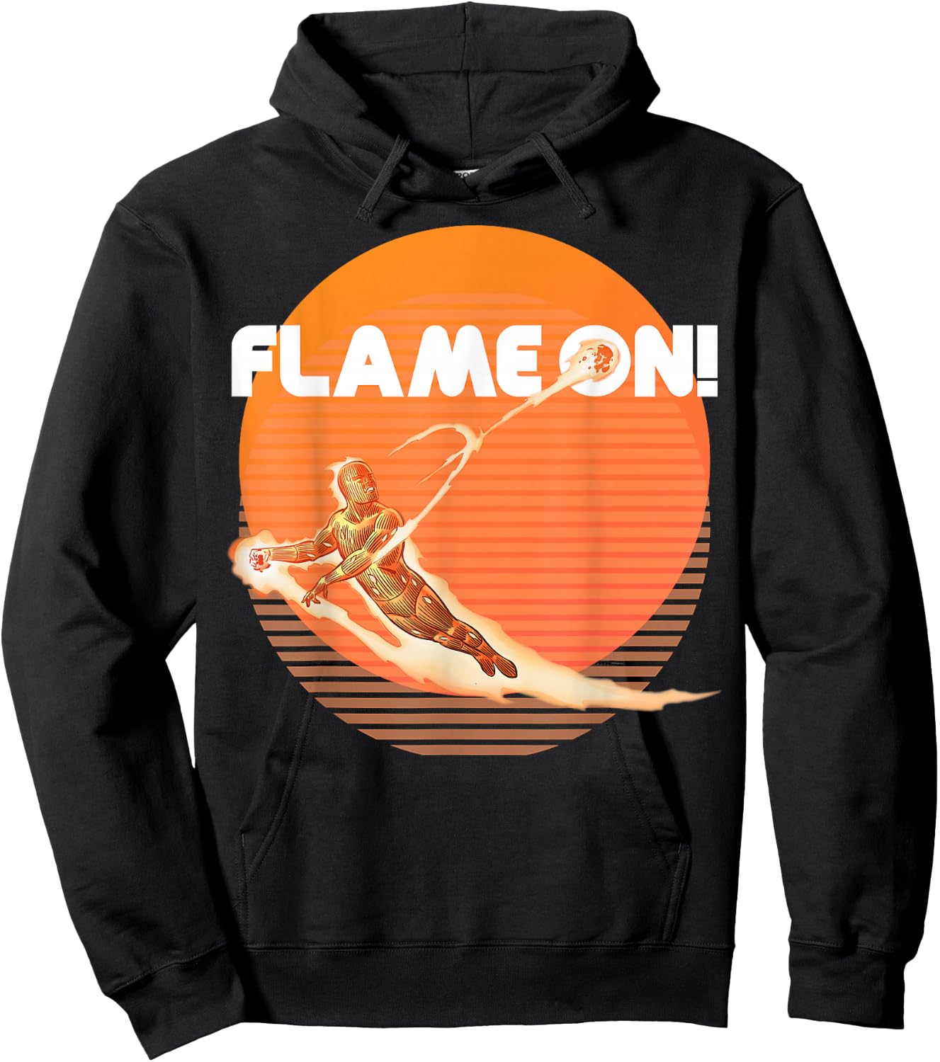 Marvel Fantastic Four Human Torch Flame On Retro Hoodie - Hoodie | Black
