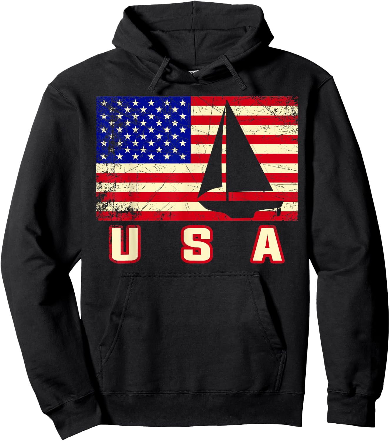 American Flag Sailing | Cute Boating Gift Kids Men Hoodie - Hoodie | Black