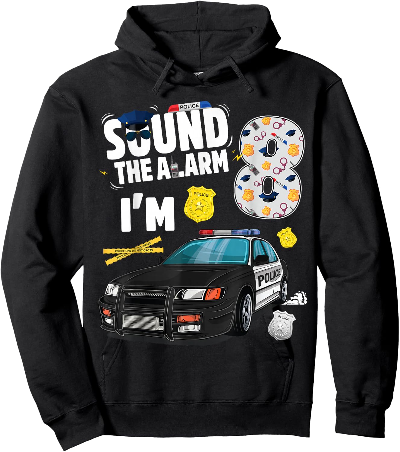 Police Car 8th Birthday Boy 8 year old Cop Policeman Officer Hoodie - Hoodie | Black