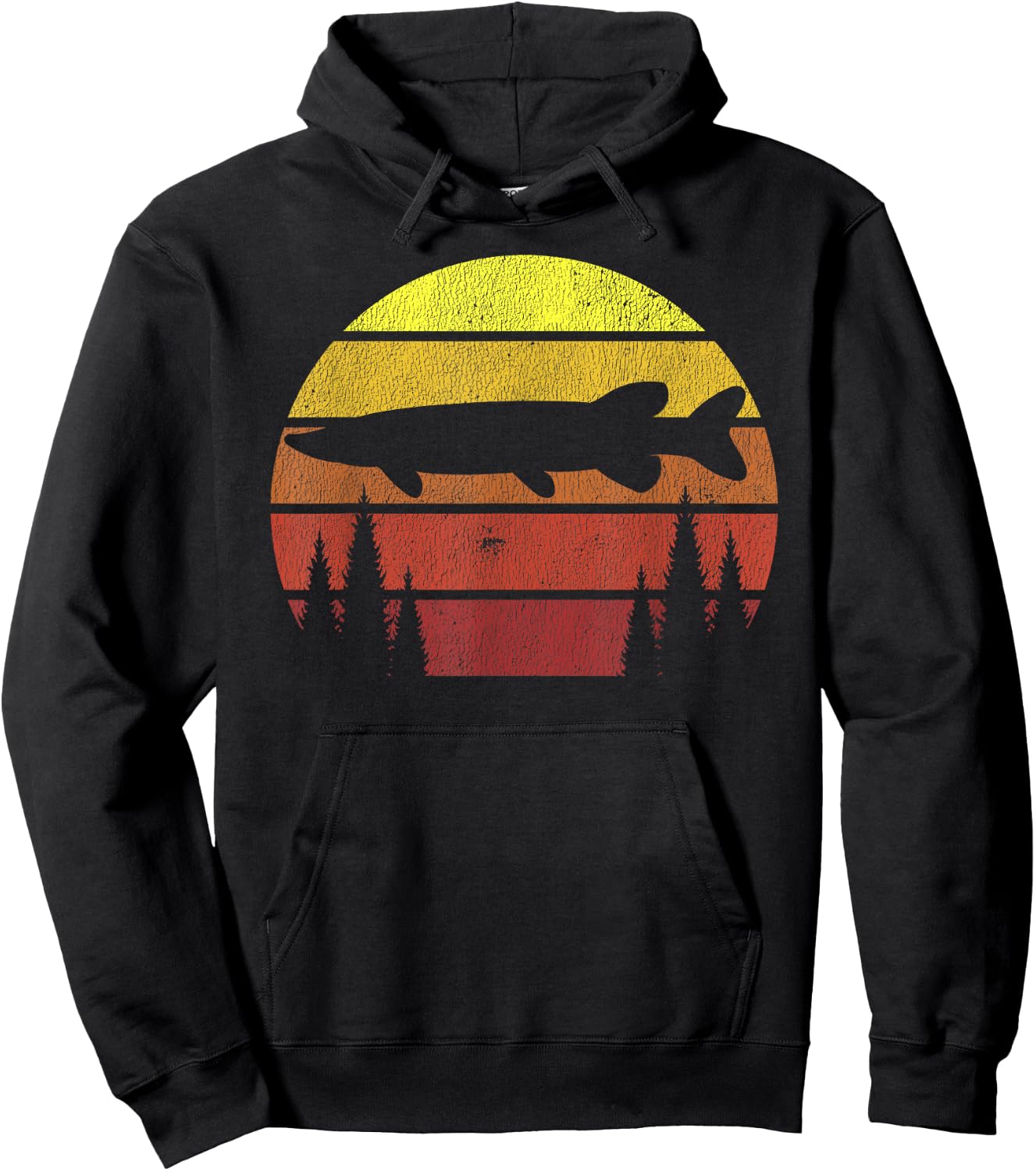 Northern Pike Retro Fishing Outline Fisherman Hoodie - Hoodie | Black