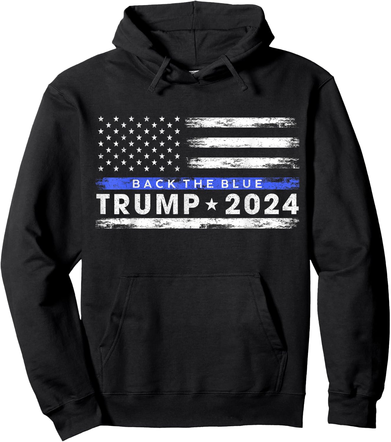 Pro Trump 2024 Back The Blue Thin Blue Line American Flag Hoodie - Hoodie | Black
