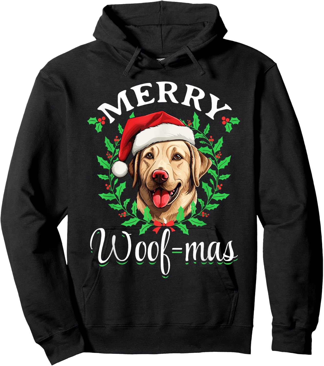 Labrador Retriever Merry Woof-mas Christmas X-mas Hoodie - Hoodie | Black
