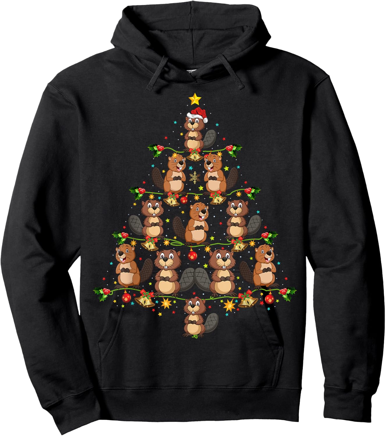 Funny Beavers Christmas Tree Gift Funny Christmas Beaver Hoodie - Hoodie | Black