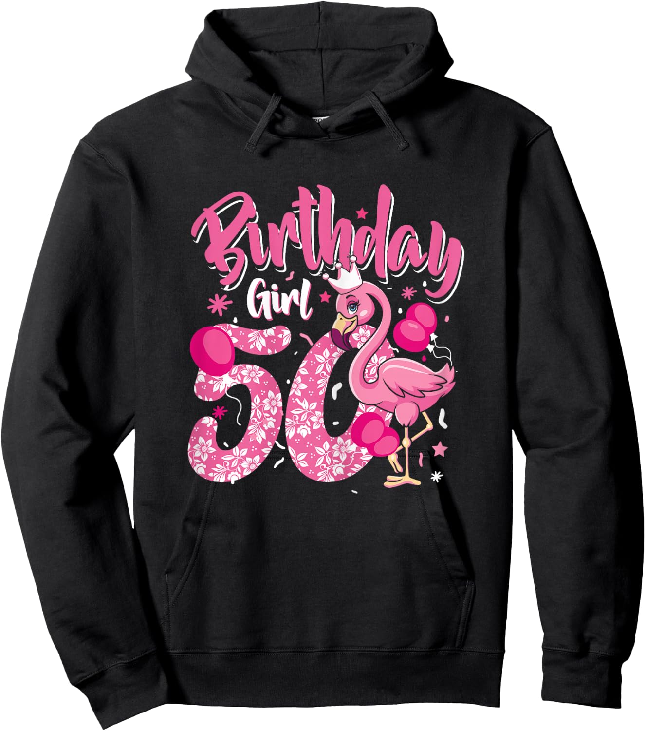 50th Birthday Gift Flamingo Fan 50 Year Old Women 50th Bday Hoodie - Hoodie | Black