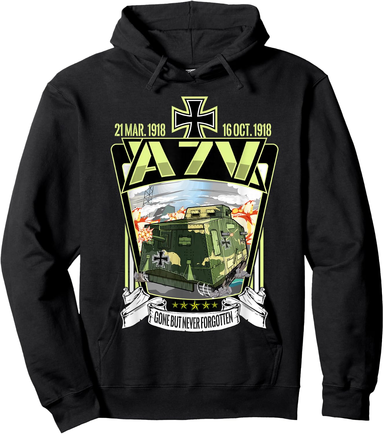 WW1 World War German Heavy A7V Tank Hoodie - Hoodie | Black