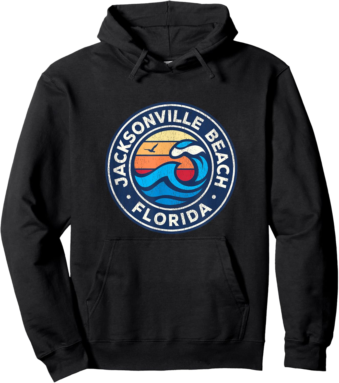 Jacksonville Beach Florida FL Vintage Nautical Waves Design Hoodie - Hoodie | Black