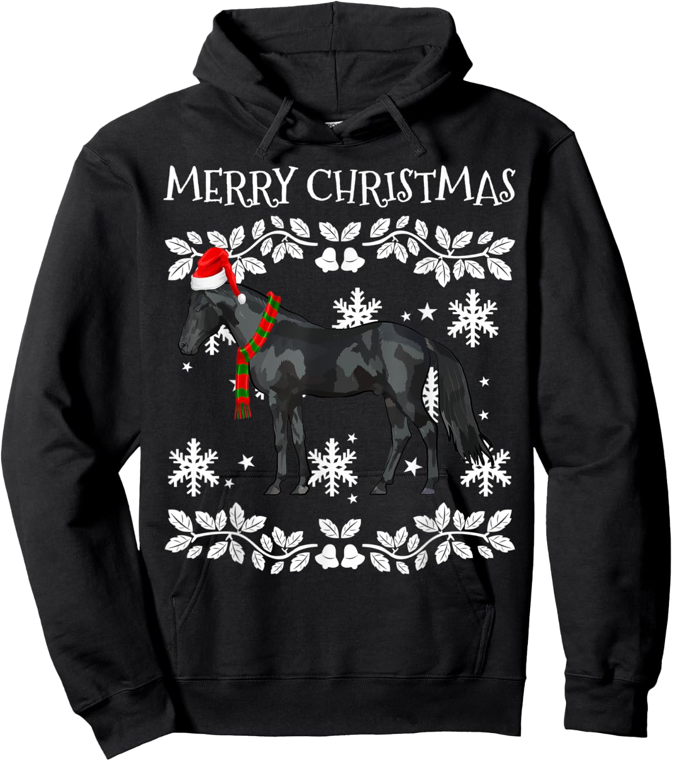 Merry Christmas Ornament Black Horse Ugly Xmas Hoodie - Hoodie | Black