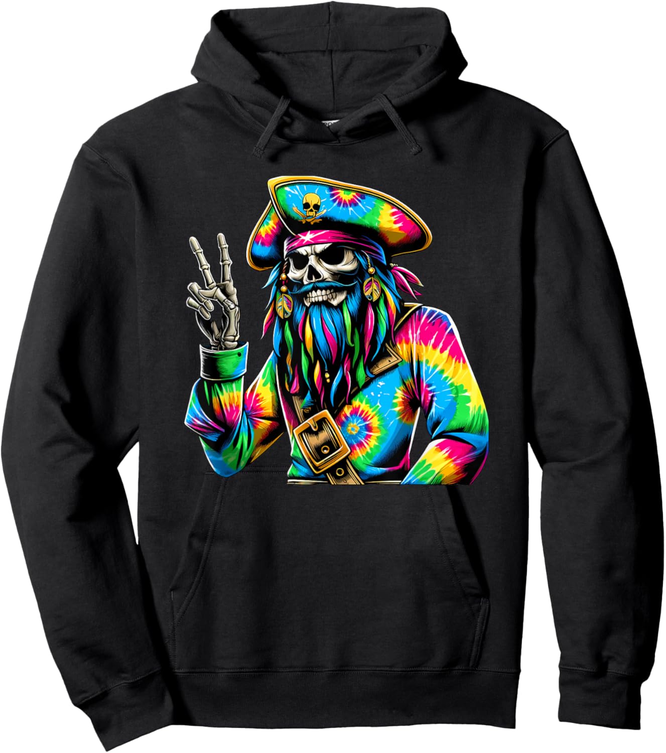 Peace Sign Tie Dye Pirate Hoodie - Hoodie | Black