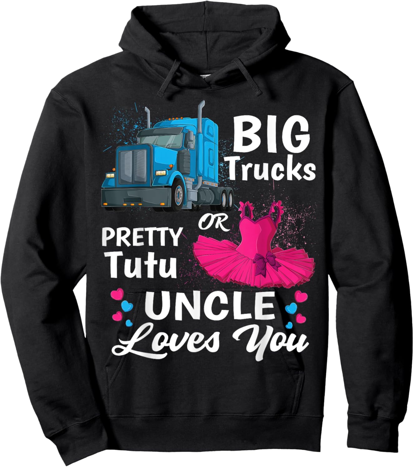 gender reveal trucks or pretty tutu family matching Uncle Hoodie - Hoodie | Black