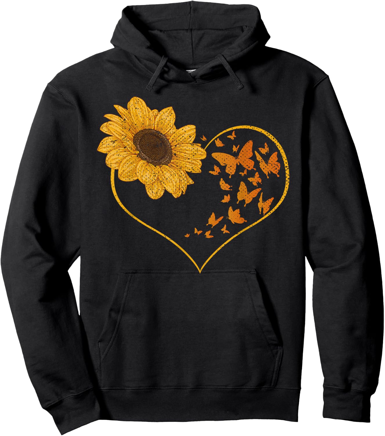 Butterfly Yellow Flowers Heart Hippie Sunflower Hoodie - Hoodie | Black