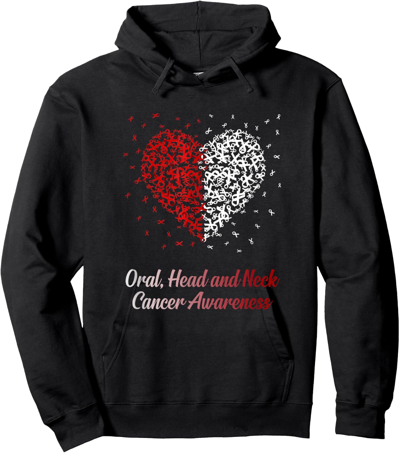 Burgundy White Heart Ribbon Oral Head Neck Cancer Awareness Hoodie - Hoodie | Black
