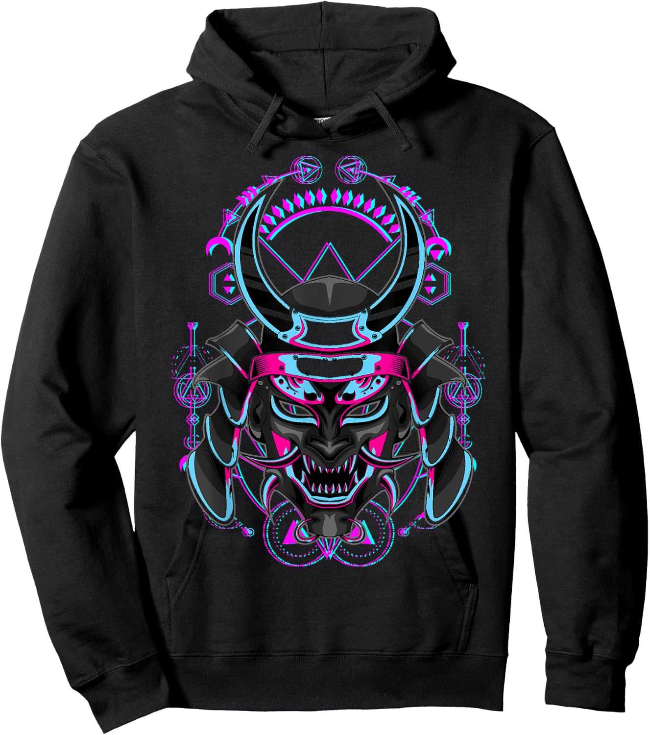 Japanese Demon Samurai Oni Face Mask Glitch Hoodie - Hoodie | Black