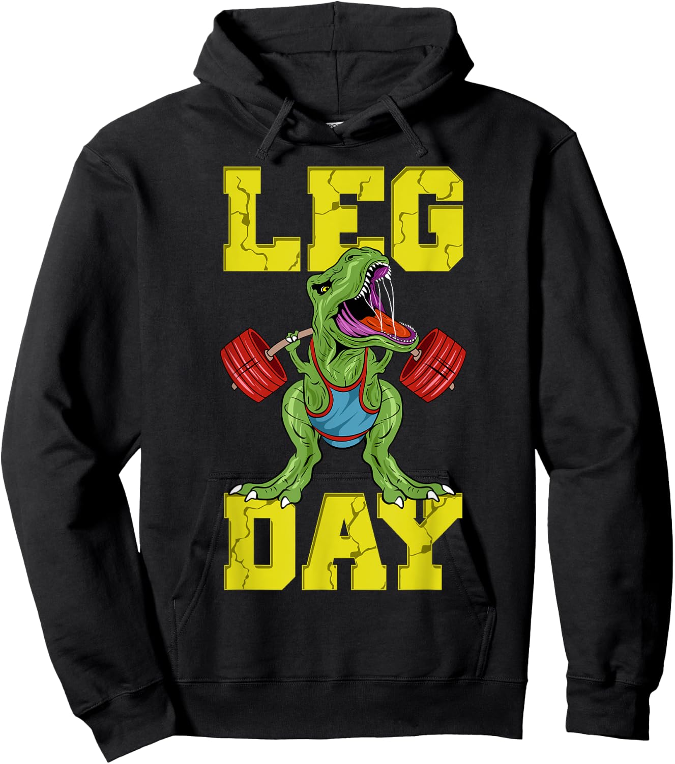 Leg Day Dinosaur Weight Lifter Barbell Training Squat Hoodie - Hoodie | Black