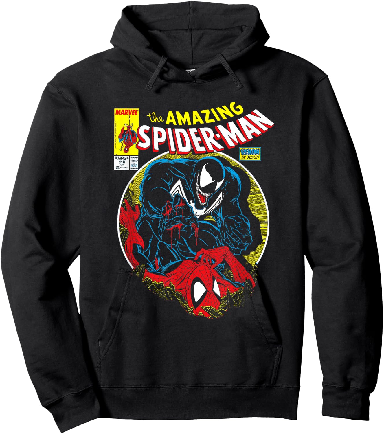 Marvel Spider-Man VS Venom Bloody Battle Comic Cover Hoodie - Hoodie | Black