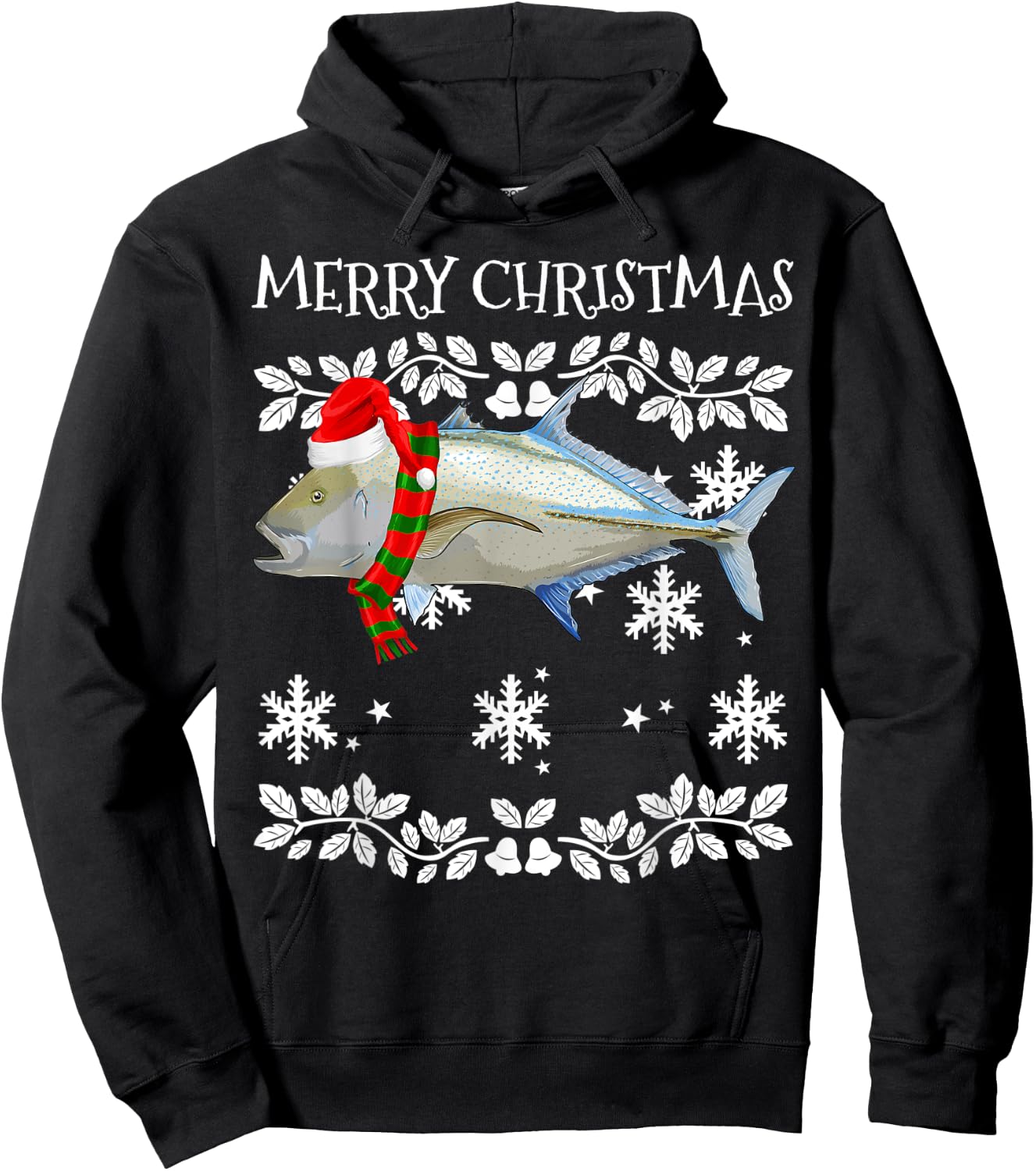 Fish Merry Christmas Ornament Bluefin Trevally Ugly Xmas Hoodie - Hoodie | Black