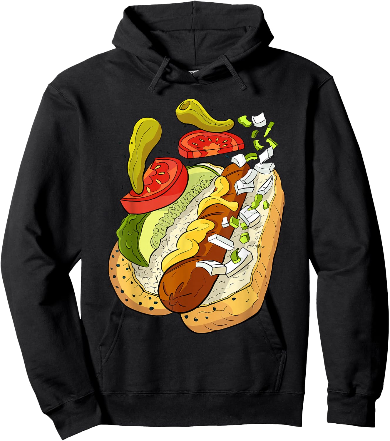 Official Chicago Style Hot Dog Street Art Hoodie - Hoodie | Black