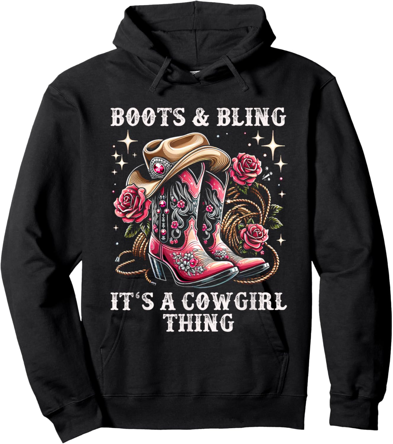 Rodeo Girls Women Cowboy Boots And Bling Its A Cowgirl Thing Hoodie - Hoodie | Black