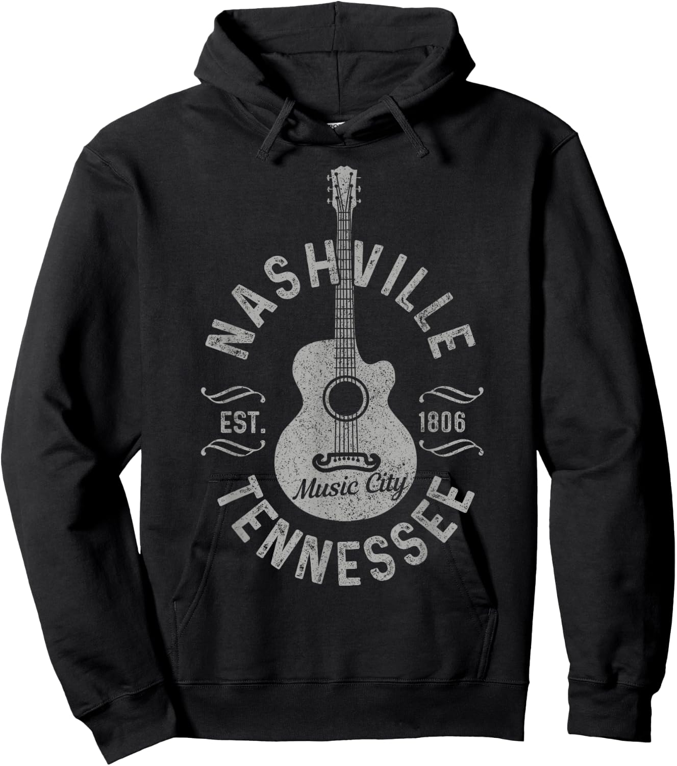 Nashville Tennessee Vintage Guitar Country Music City Hoodie - Hoodie | Black