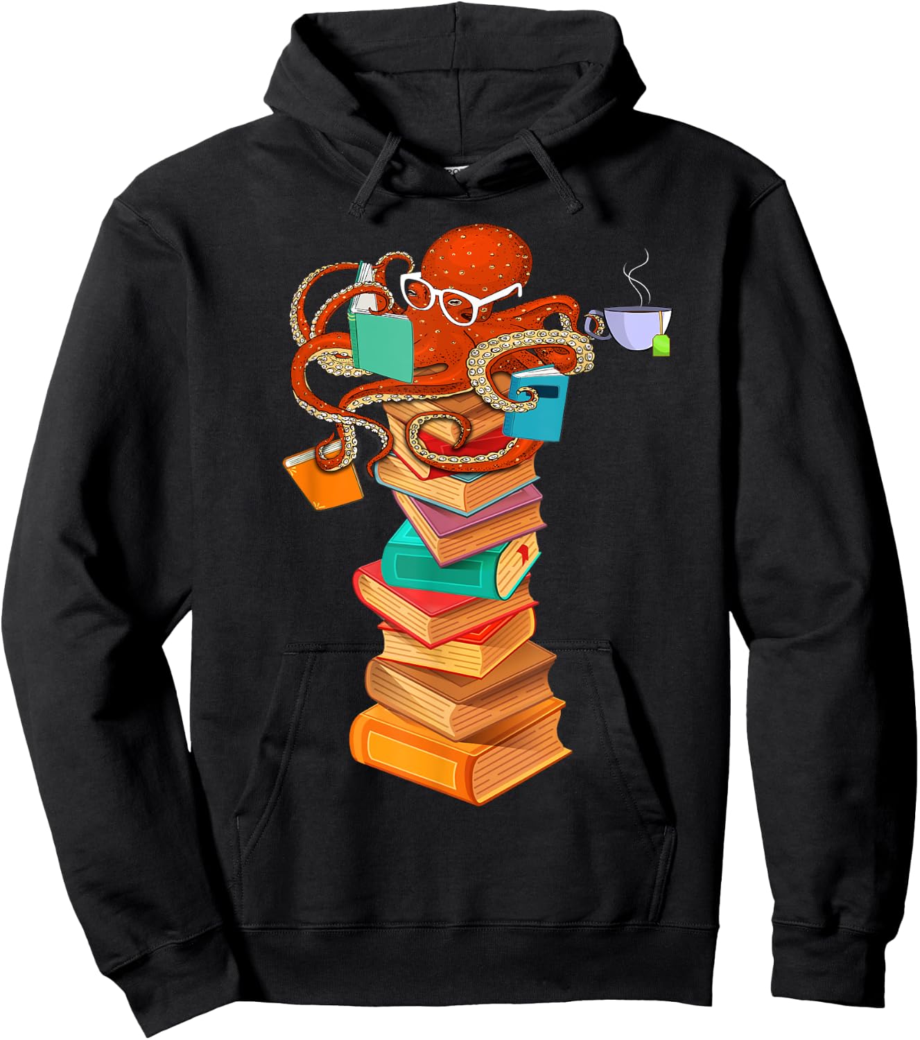 Reading Octopus Tea Coffee Book Lover Bookworm Reader Funny Hoodie - Hoodie | Black