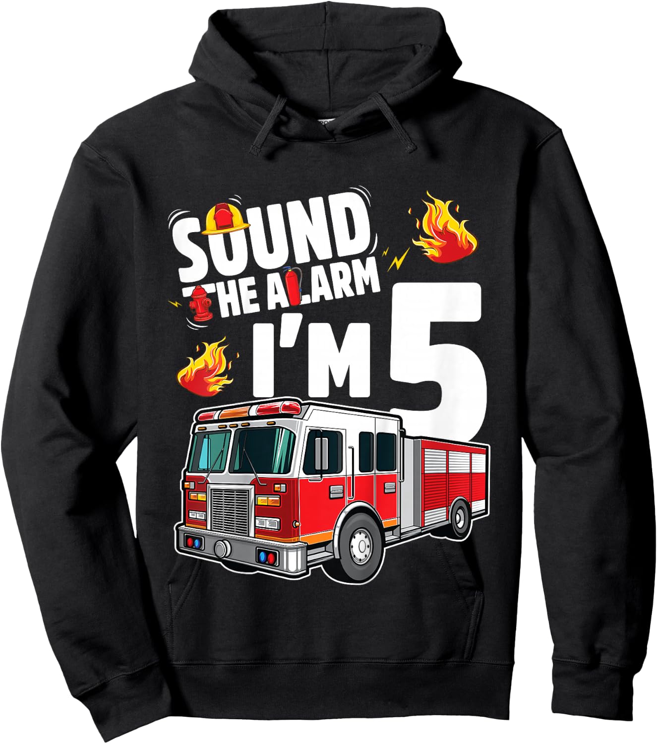 Fire Truck 5th Birthday Boy Firefighter 5 Year Old Hoodie - Hoodie | Black