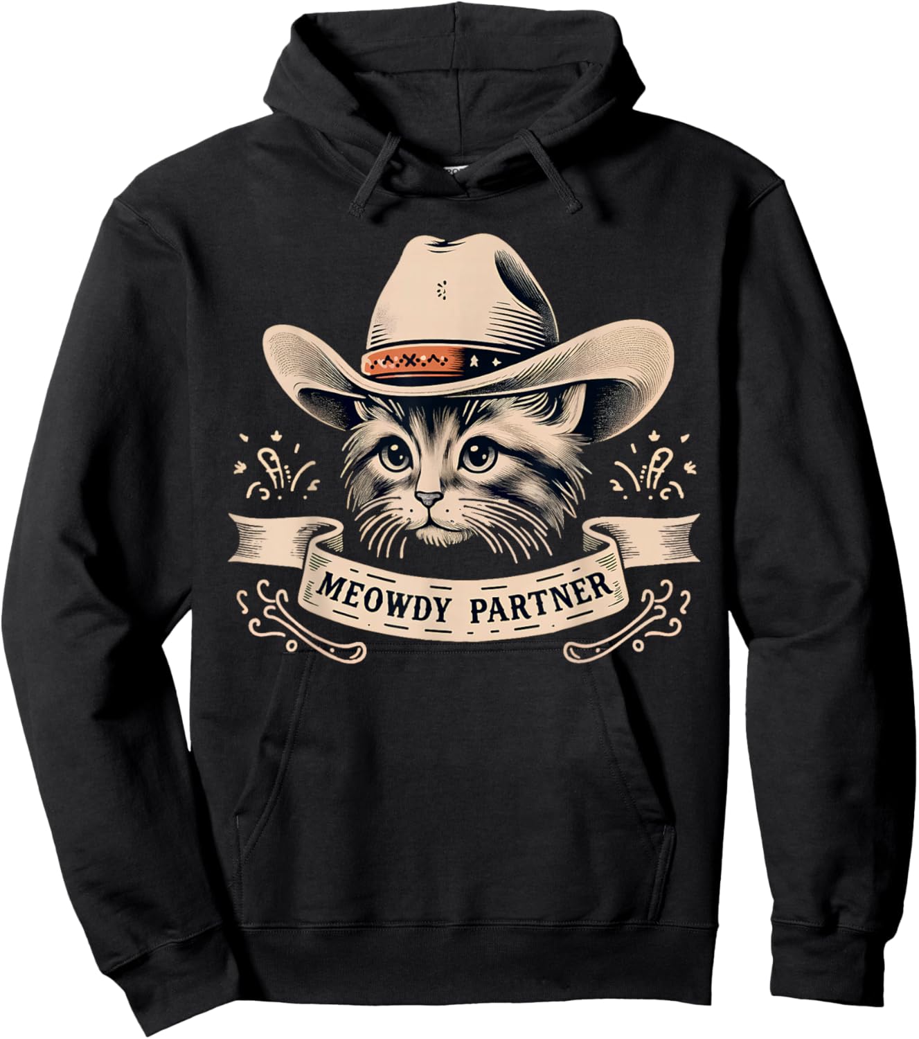 Cat Cowboy Funny Mashup Meowdy Partner Western Countries Hoodie - Hoodie | Black