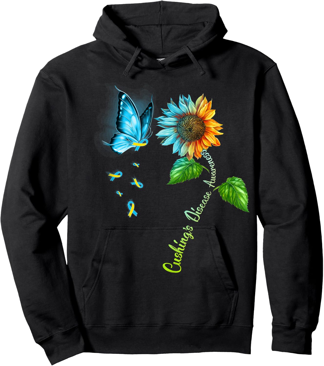 Butterfly Sunflower Cushing's Disease Awareness Hoodie - Hoodie | Black