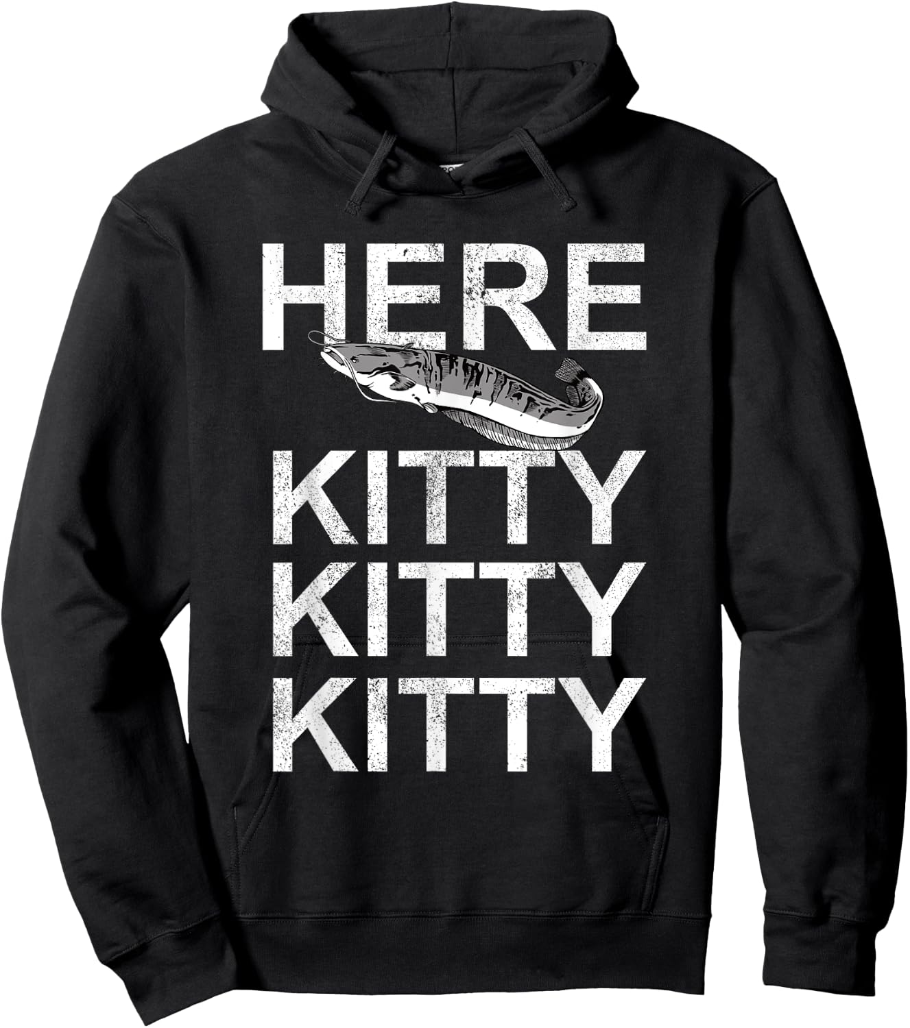 Here Kitty | Cat Fisherman Angler Funny Fishing Lover Hoodie - Hoodie | Black