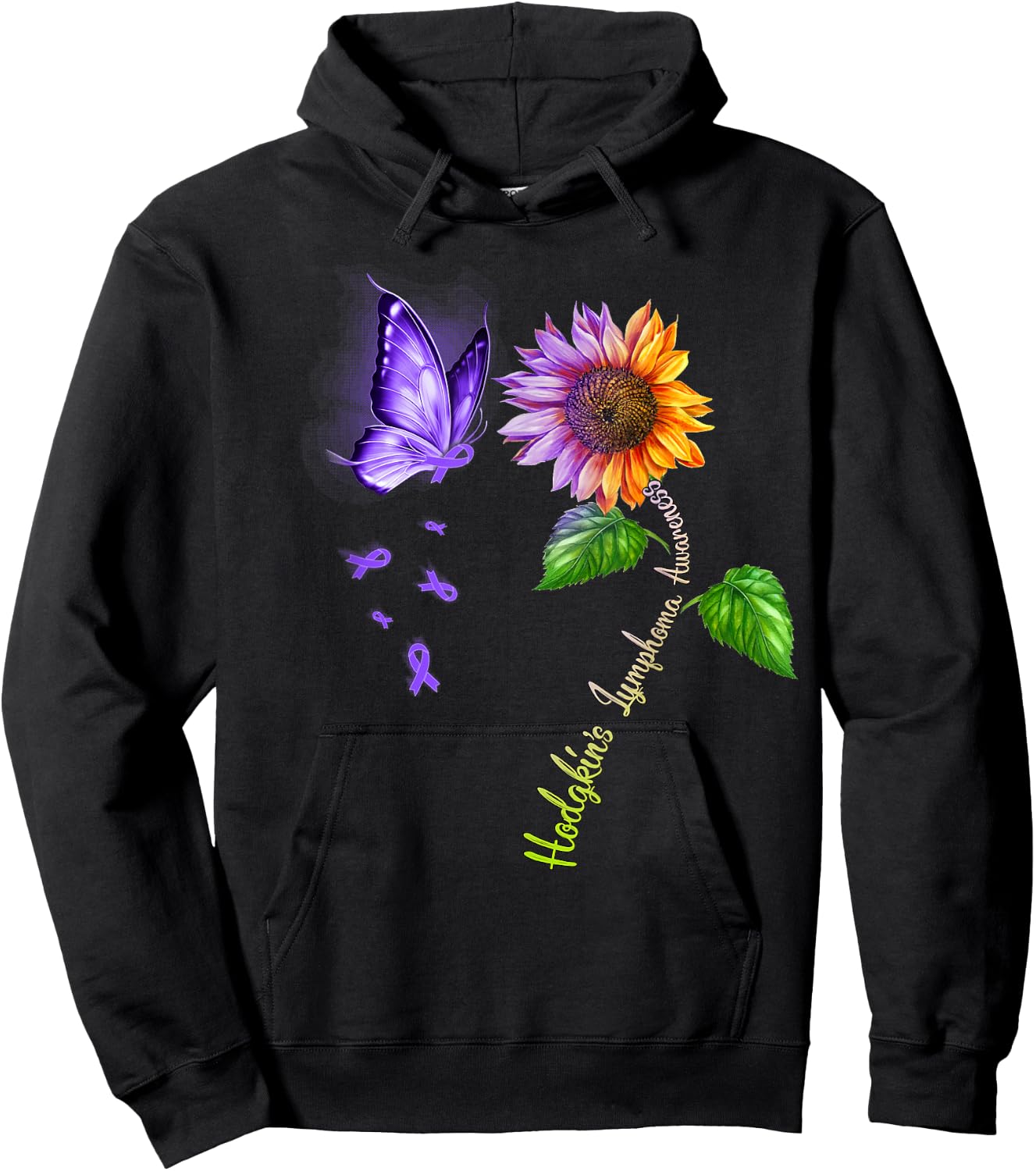 Butterfly Sunflower Hodgkin's Lymphoma Awareness Hoodie - Hoodie | Black
