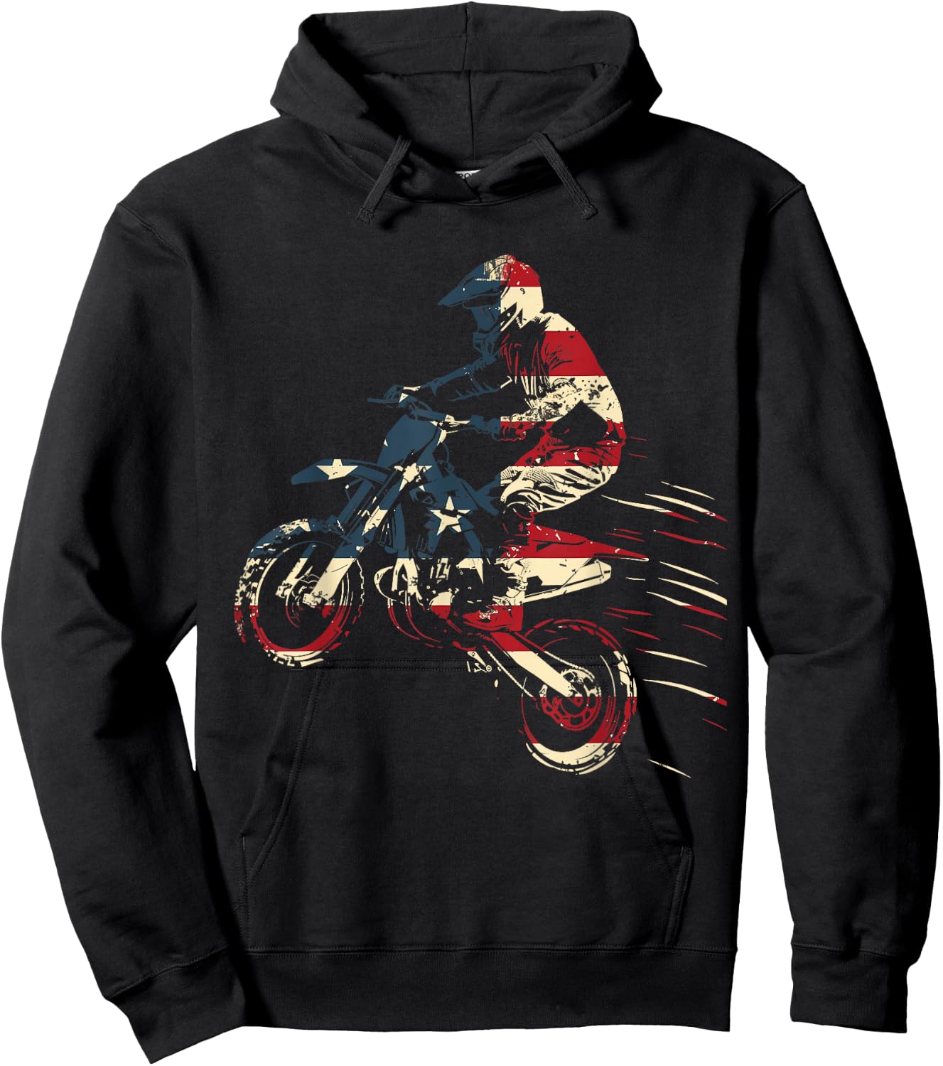Motocross Dirt Bike MX American Flag Patriotic Biker Vintage Hoodie - Hoodie | Black