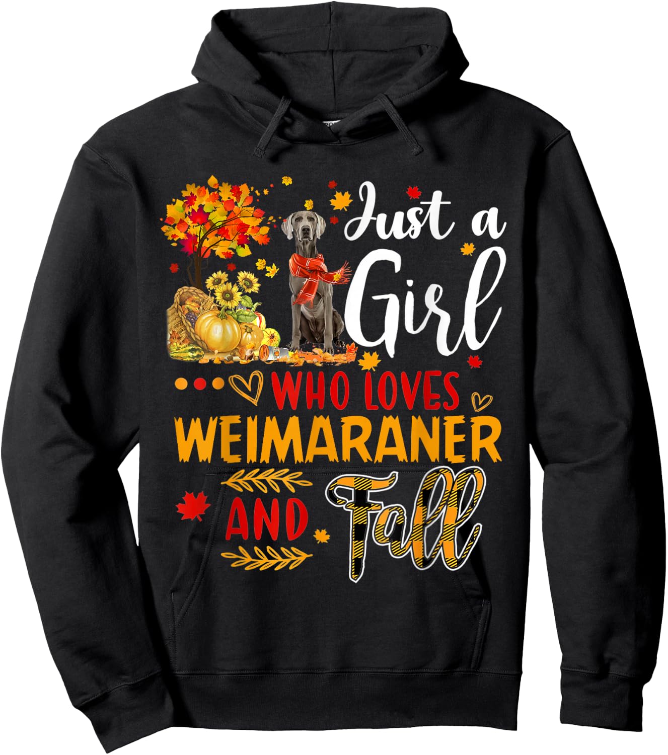Autumn Tree Weimaraner Thanksgiving Pumpkin Dog Fall Leaf Hoodie - Hoodie | Black