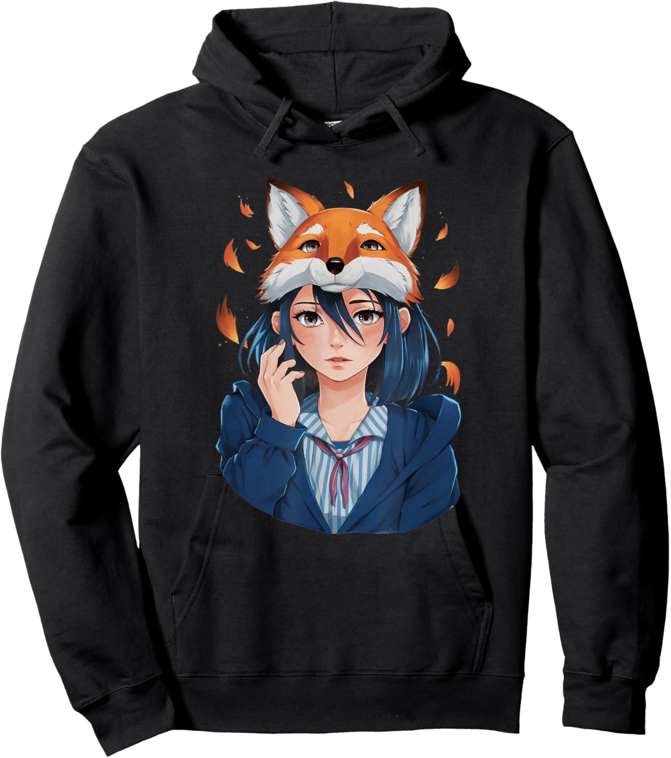 Anime Girl Therian Fox Mask Hoodie - Hoodie | Black